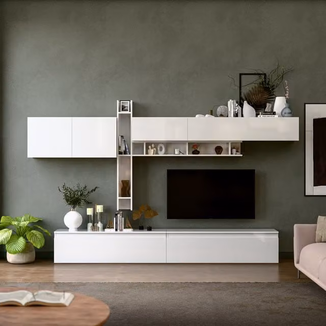 Decorotika Murcia Modern Wall Mounted Entertainment Center in High Gloss White