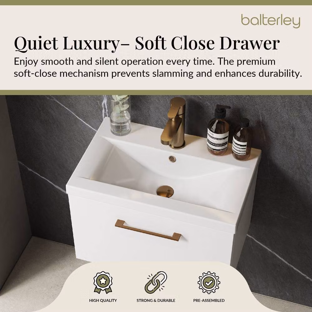 Balterley Gloss White Wall Hung 1 Drawer Vanity Basin Unit with Bronze Handle – 3