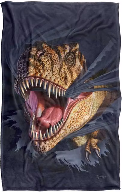 JQ Licensing Jlo T-Rex Ripping Dinosaur Super Soft Silky Touch Fleece Throw Blanket, Multicolour, W/D/H: 91 x 147 cm – 6