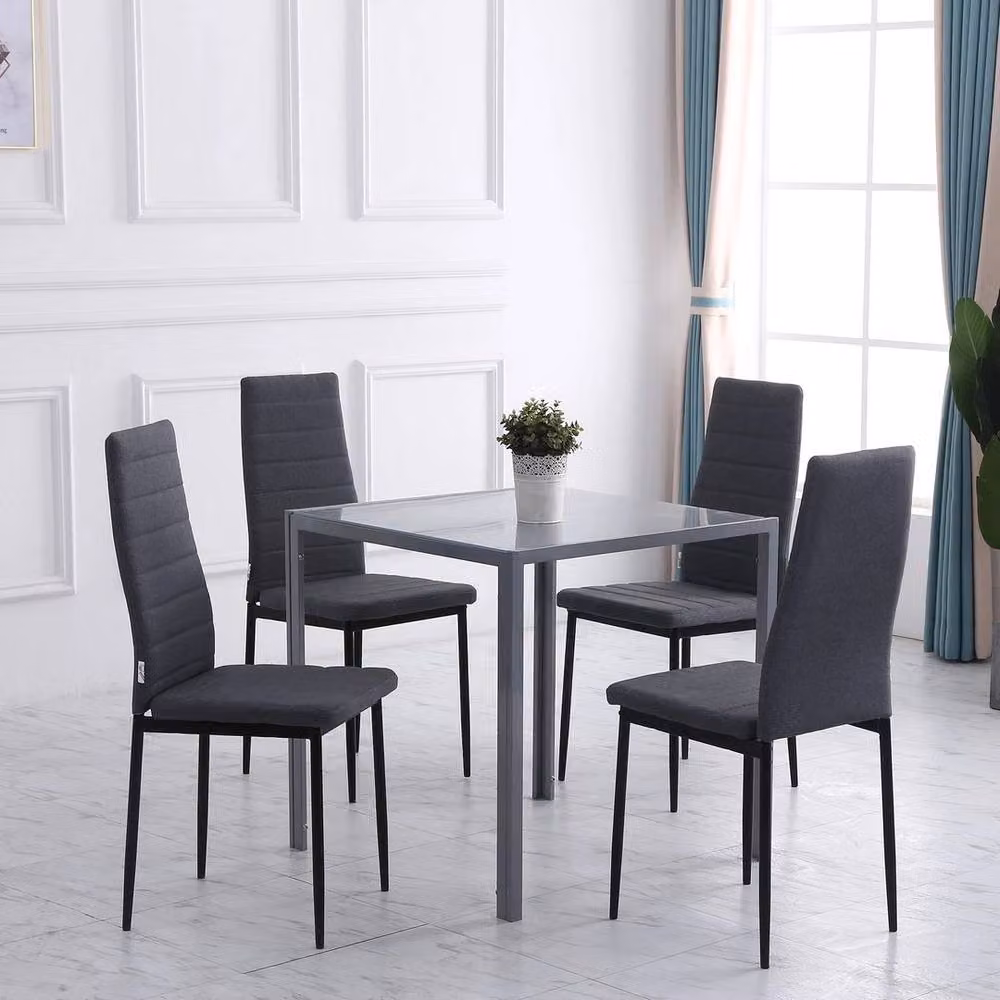 NESTLUNE Grey Fabric Upholstered Dining Chairs with Metal Legs – 2