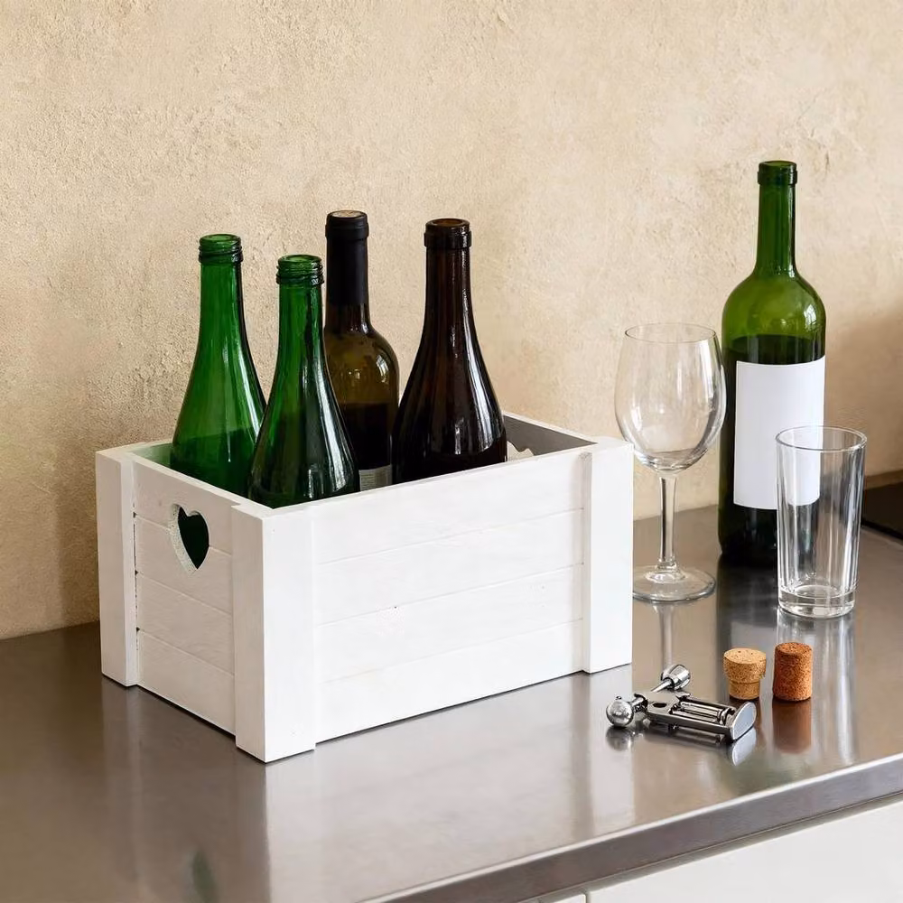 NESTLUNE White Vintage Wooden Crate with Heart Design and Handles – 4