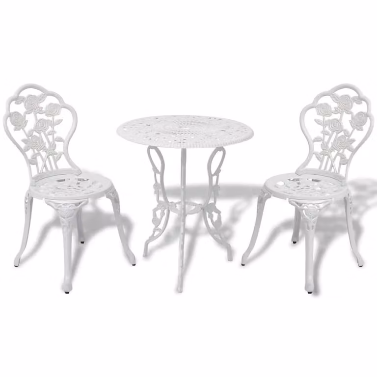 Berkfield Home 3 Piece Cast Aluminium Bistro Set in White Matt with Floral Vintage Design
