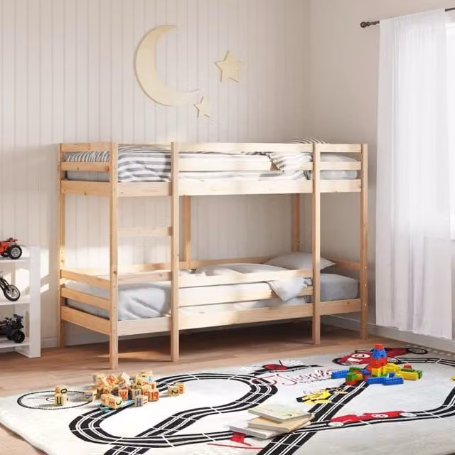 Berkfield Home Single Bunk Bed in Brown Solid Pine Wood, W/D/H: 90 x 190 cm – 1