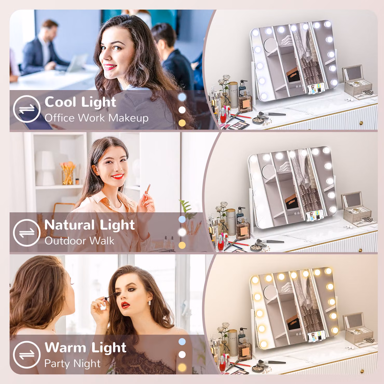 HOMCOM Hollywood Tabletop Vanity Mirror with LED Lights, 10X Magnifying, USB Charging Port, White, W: 63 cm, H: 50 cm, D: 63 cm – 3