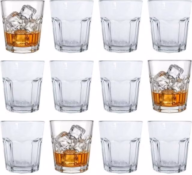 Argon Tableware Geometric Panelled Glass Tumbler Set in Transparent White, Height: 9.5 cm