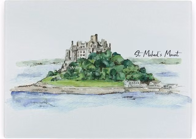 Purely Home St Michael's Mount Large Rectangular Textured Glass Worktop Protector and Chopping Board in Multicolour