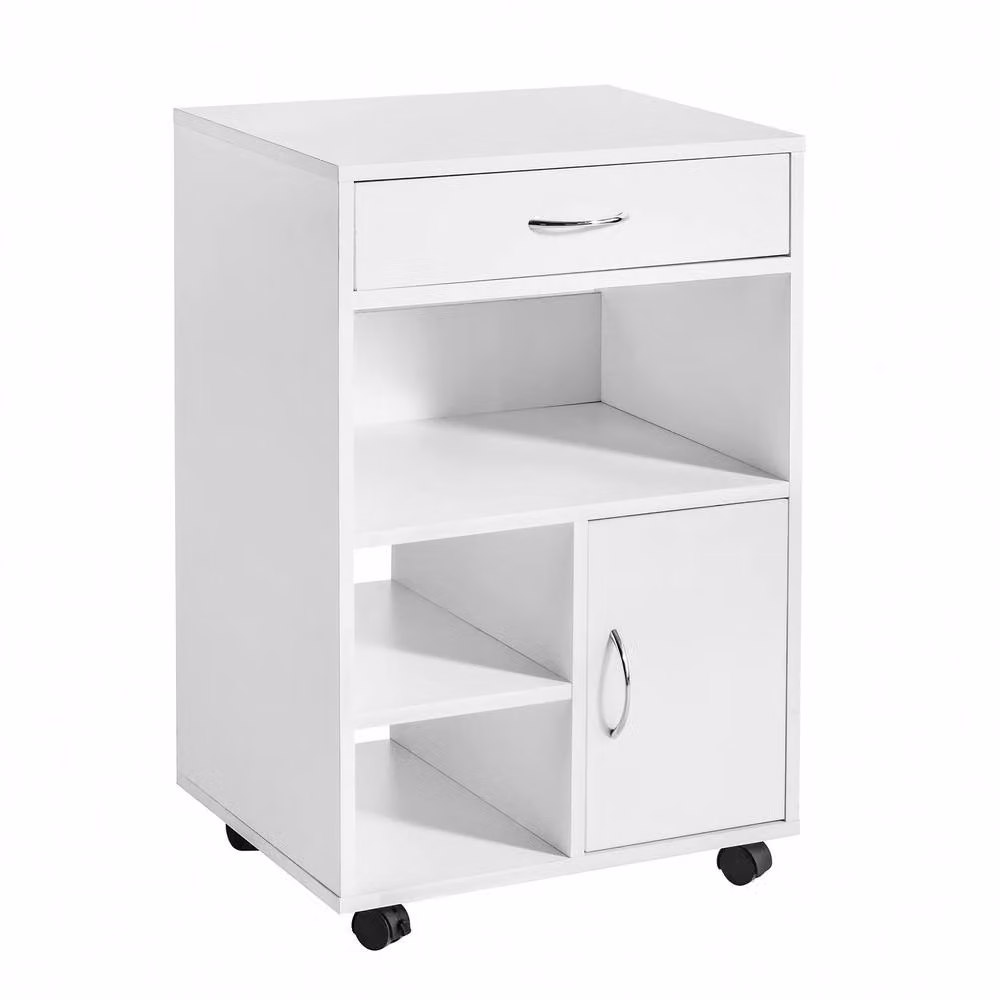 SoBuy Mobile Office Storage Cabinet with Drawer, Shelf and Door in White – 2