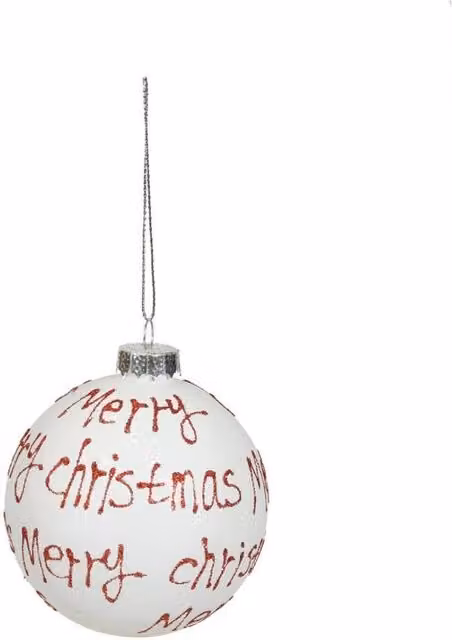 KDMD Red and White Merry Christmas Glass Bauble Set of 3, Diameter: 8 cm