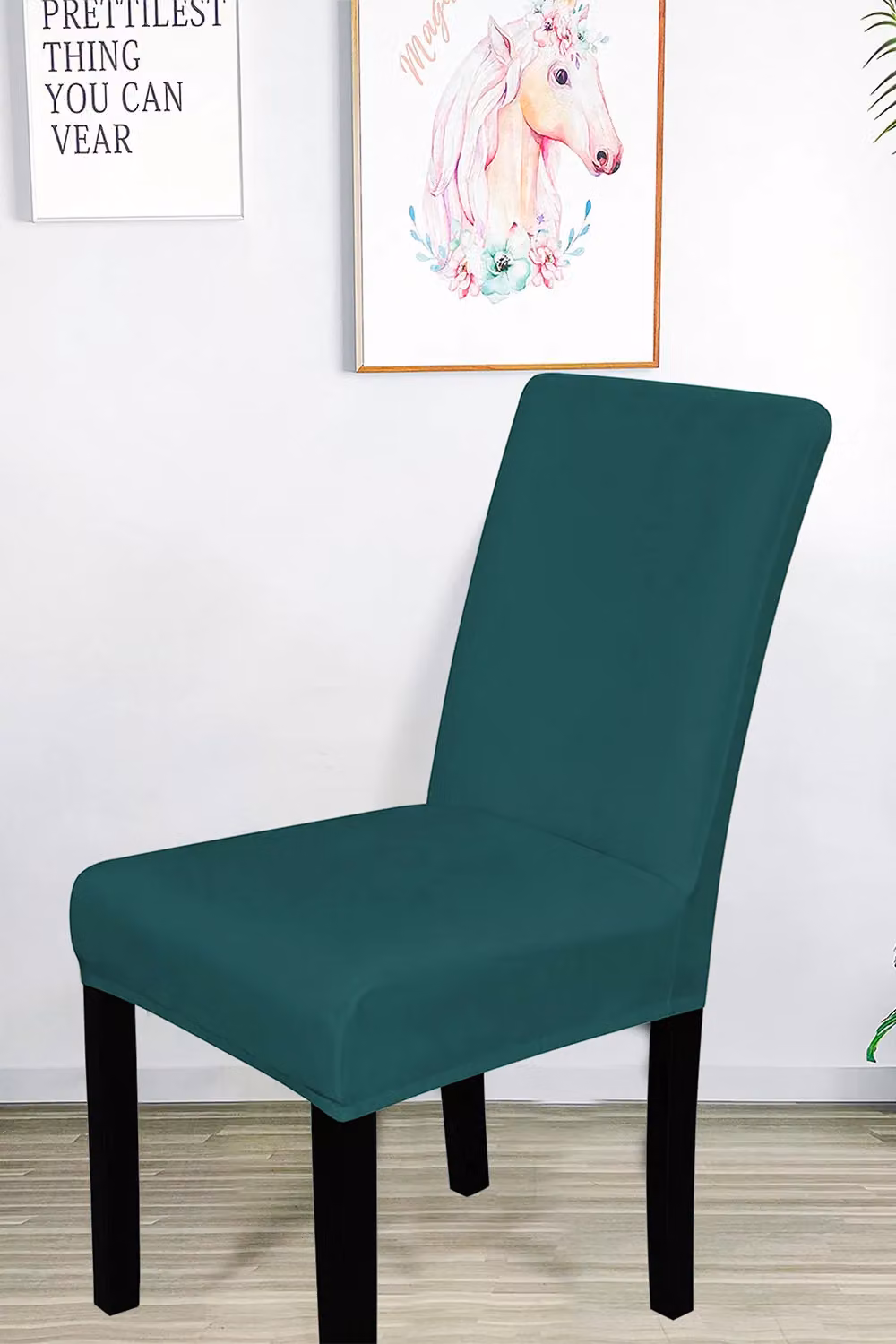 Neel Blue Velvet High-Back Dining Chair Covers in Turquoise Stretchable Spandex – 4