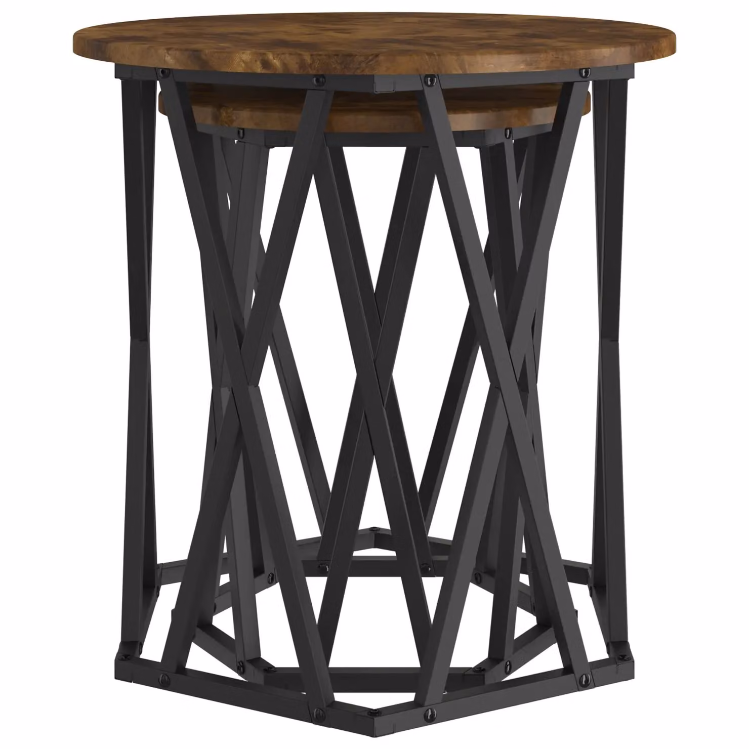 Berkfield Home Set of 2 Round Smoked Oak Nested Side Tables in Brown – 3