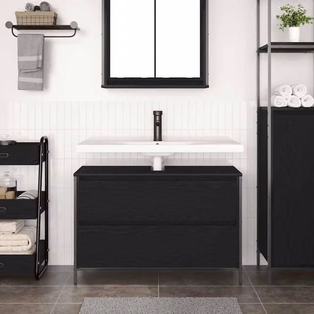 Berkfield Home Decorative Bathroom Basin Cabinet with Drawers, Black Oak, W/D/H: 90 x 34.5 x 60 cm – 1