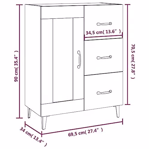 vidaXL Modern Sideboard in Sonoma Oak, W: 69.5 cm, D: 34 cm, H: 90 cm – 3