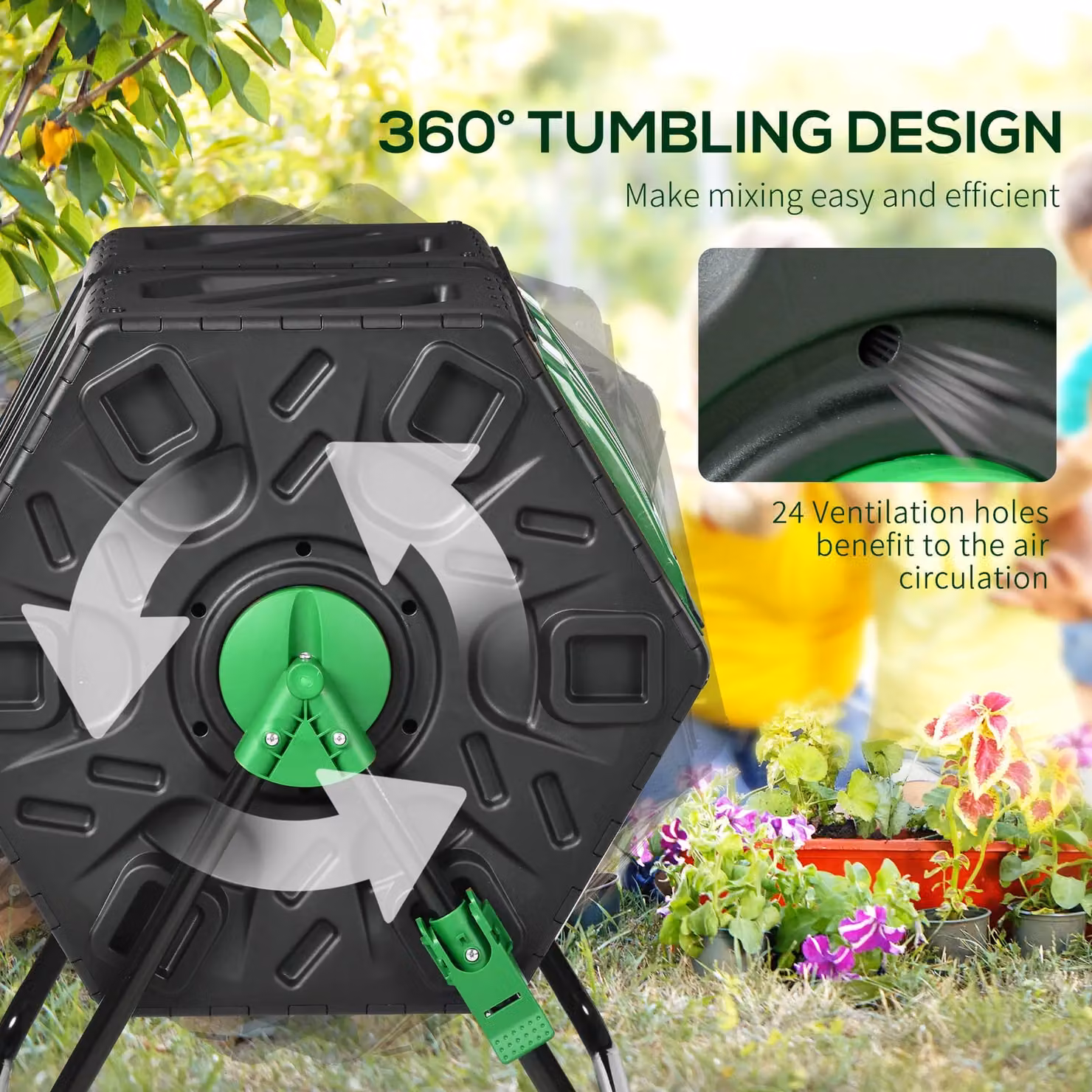 Outsunny Dual Chamber Rotating Garden Compost Bin, 130L, Green – 13