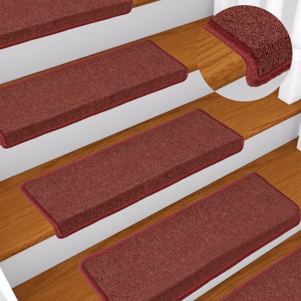 Berkfield Home Decorative Carpet Stair Treads, 15 Pieces, Matte Red, W/D/H: 65 x 21 x 4 cm – 2