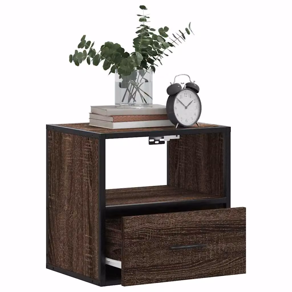 Berkfield Home Wall-mounted Bedside Cabinet in Brown Oak, W/D/H: 40 x 31 x 39.5 cm – 4