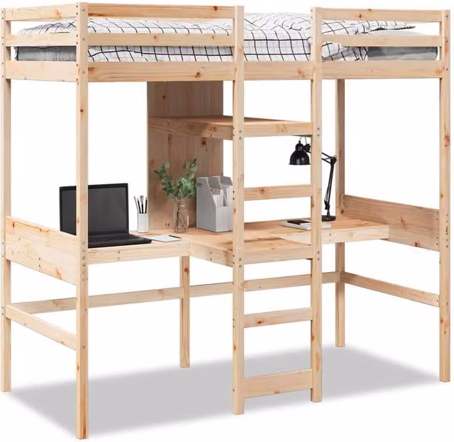 Berkfield Home Loft Bed Frame in Natural Solid Pine Wood, W/D/H: 75 x 190 cm – 1