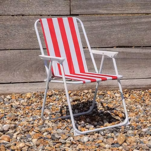 Harbour Housewares Pack of 2 Folding Beach Deck Chairs in Red Striped Textilene with Powder Coated Steel Frame – 2