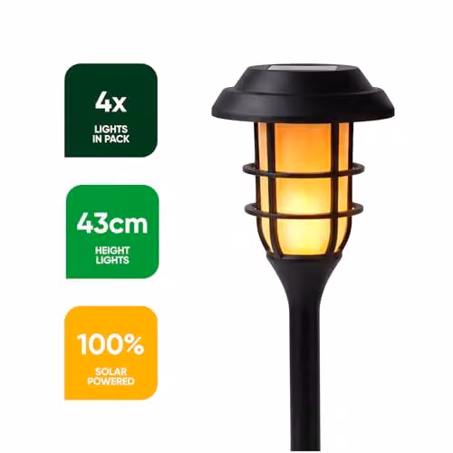 Gardenwize Pack of 4 Solar Flaming LED Stake Lights in Black – 6