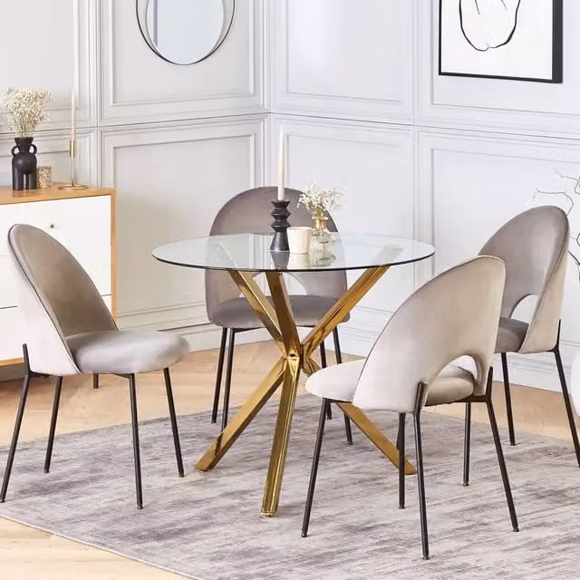 Wyld and Coco Round Glass Dining Table with Gold Legs, Diameter: 90 cm, Height: 76 cm – 1