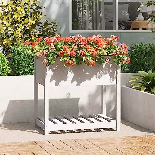 vidaXL White Pine Wood Planter with Shelf W/D/H: 82.5 x 54 x 81 cm – 2