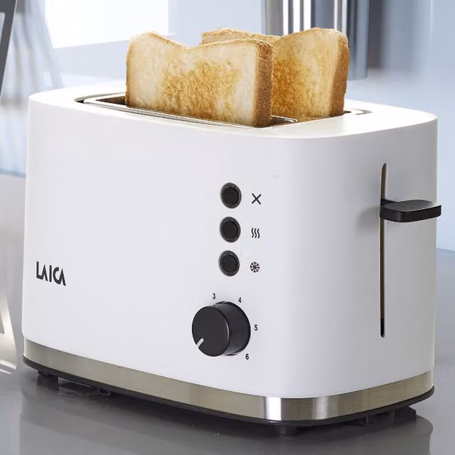 Laica DualFlo 2 Slice Toaster with 6 Browning Settings, White