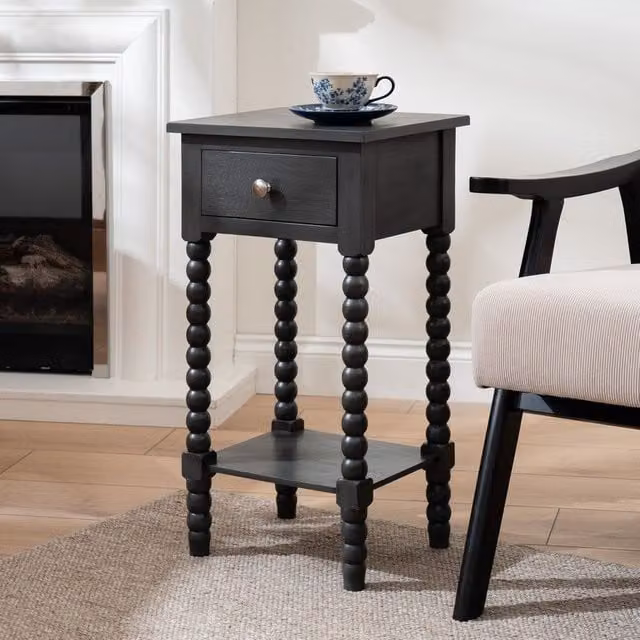 Scottish Everlastings Ltd Grey Bobbin Side Table, W/D/H: 35.5 x 30.0 x 66.0 cm