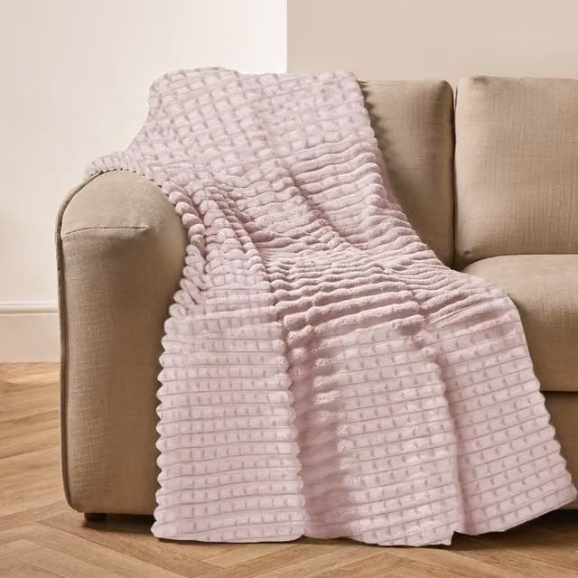 Velosso Chunky Waffle Plush Super Soft Pink Throw Blanket, W: 127 cm, D: 152 cm