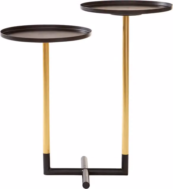 Orsina Elegant Duplex Side Table in Gold and Black with Dual Round Tiers – 1