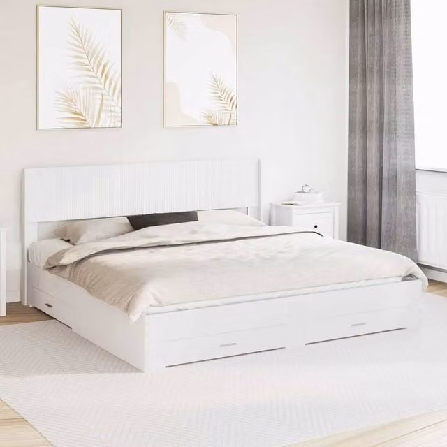 Berkfield Home Modern White Engineered Wood Bed Frame with Storage Drawers and Headboard