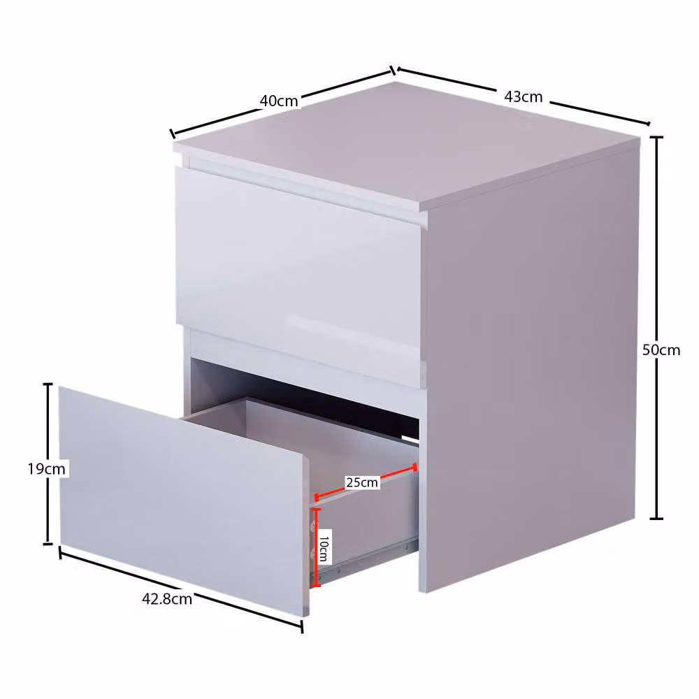 HD Designs Glinton High Gloss 2 Drawer Bedside Chest in White – 2