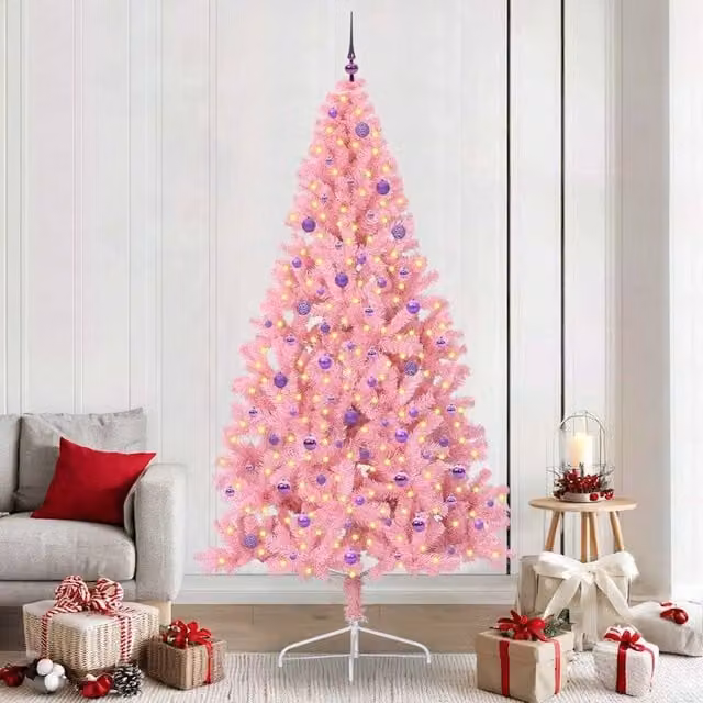 Berkfield Home Artificial Pre-lit Christmas Tree with 300 LEDs, Pink, Height: 240 cm