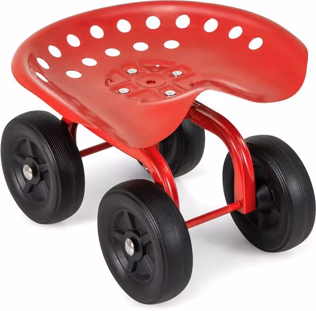 COSTWAY Rolling Garden Stool Cart with Castors in Red and Green