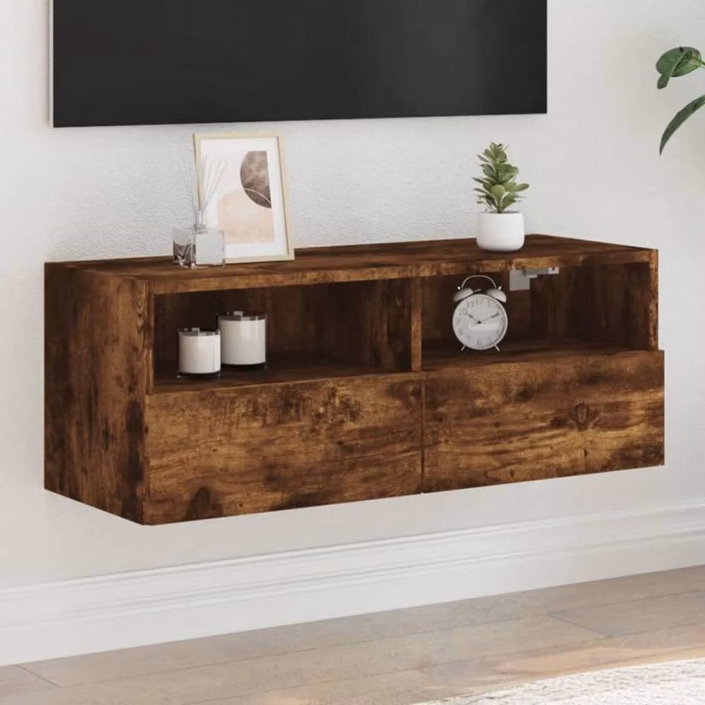 Berkfield Home Smoked Oak TV Wall Cabinet in Brown, W/D/H: 80 x 30 x 30 cm – 2