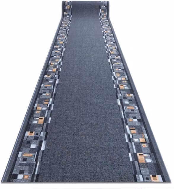 RugsX Anti-Slip Grey Geometric Bombay Runner, W: 80 cm, L: 430 cm