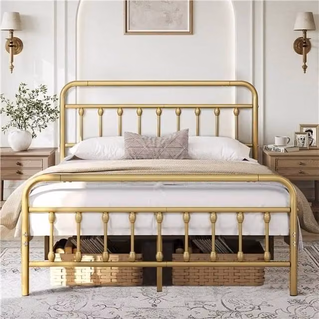 Kelvenix Vintage Metal Bed Frame in Gold, W/D/H: 150 x 200 cm