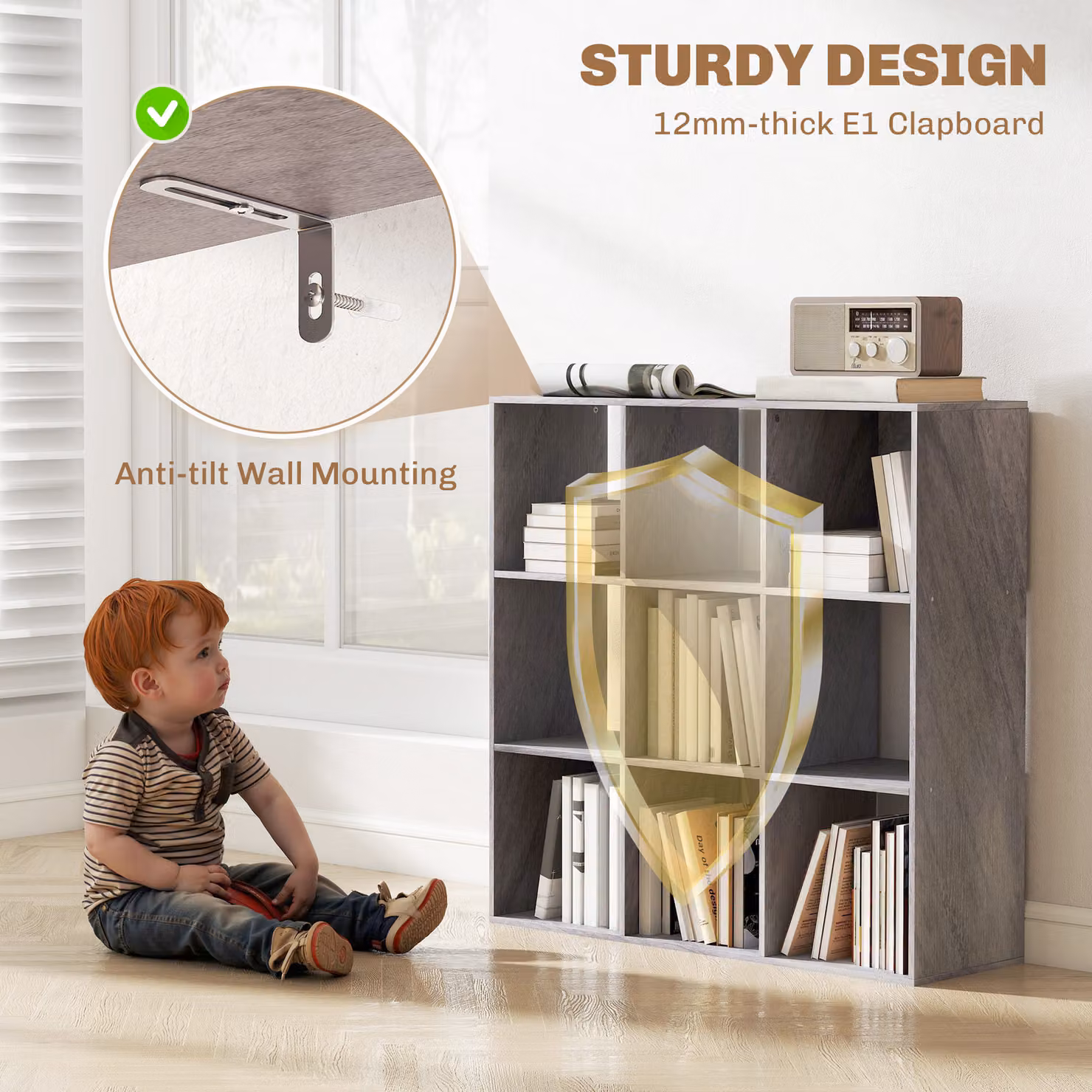 HOMCOM Nine-Cube Freestanding Storage Shelf in Marble Grey – 5