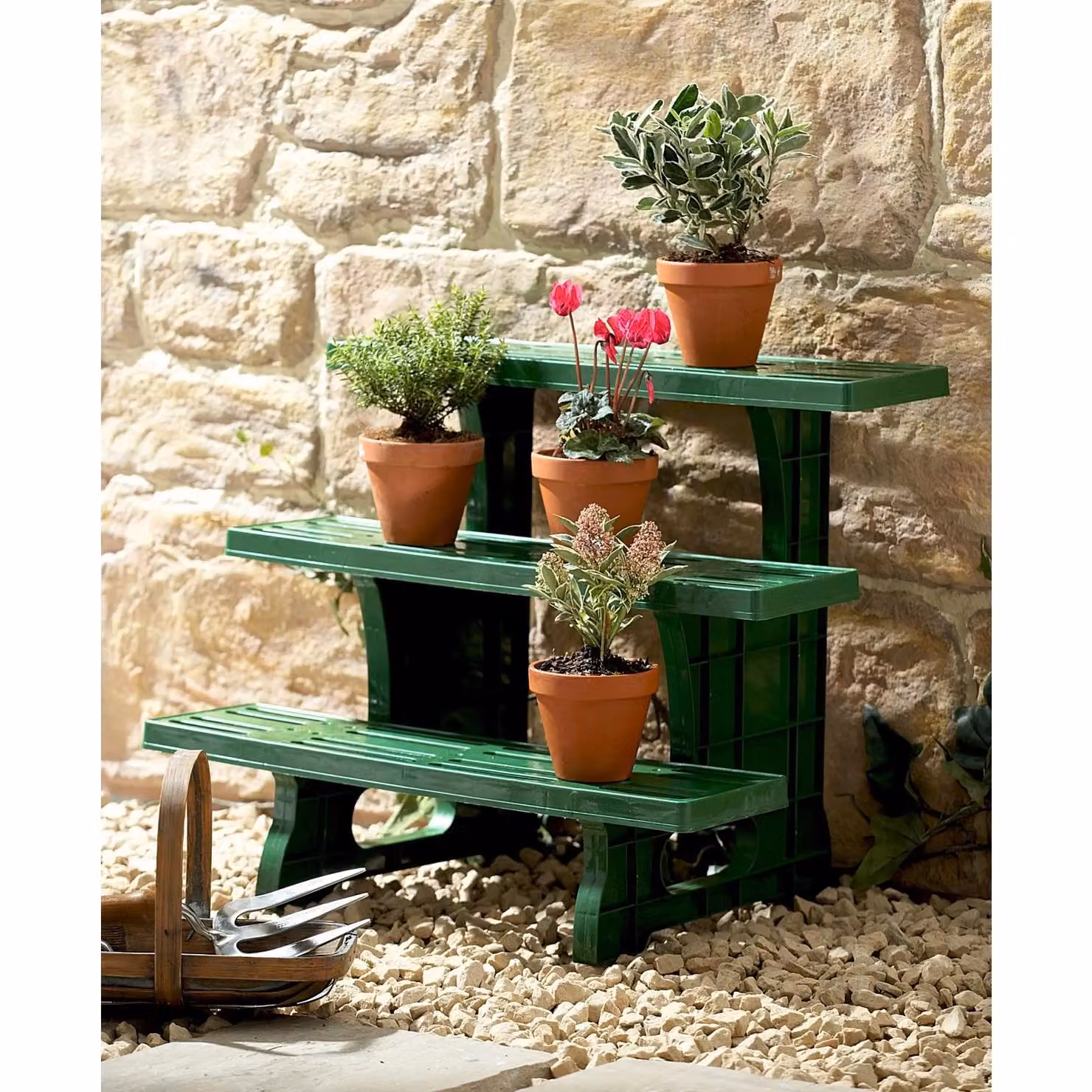 mysmartbuy 3-Tier Garden Plant Pot Etagere, Green Straight Display Stand for Indoor and Outdoor Use, H: 50 cm, W: 70 cm, D: 48 cm – 1
