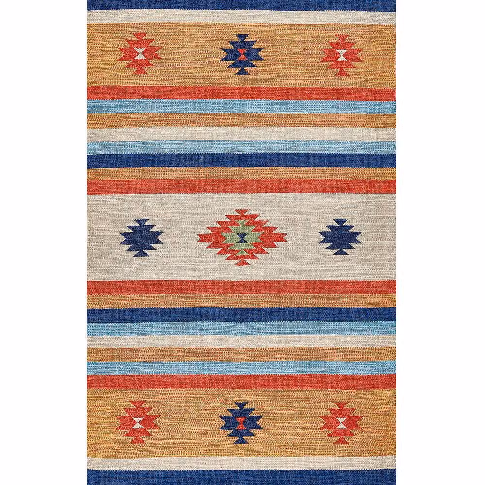 Wyld and Coco Multicolour Cotton Kilim Area Rug, Reversible Flat Weave with Fringes, W: 80 cm, L: 150 cm – 2