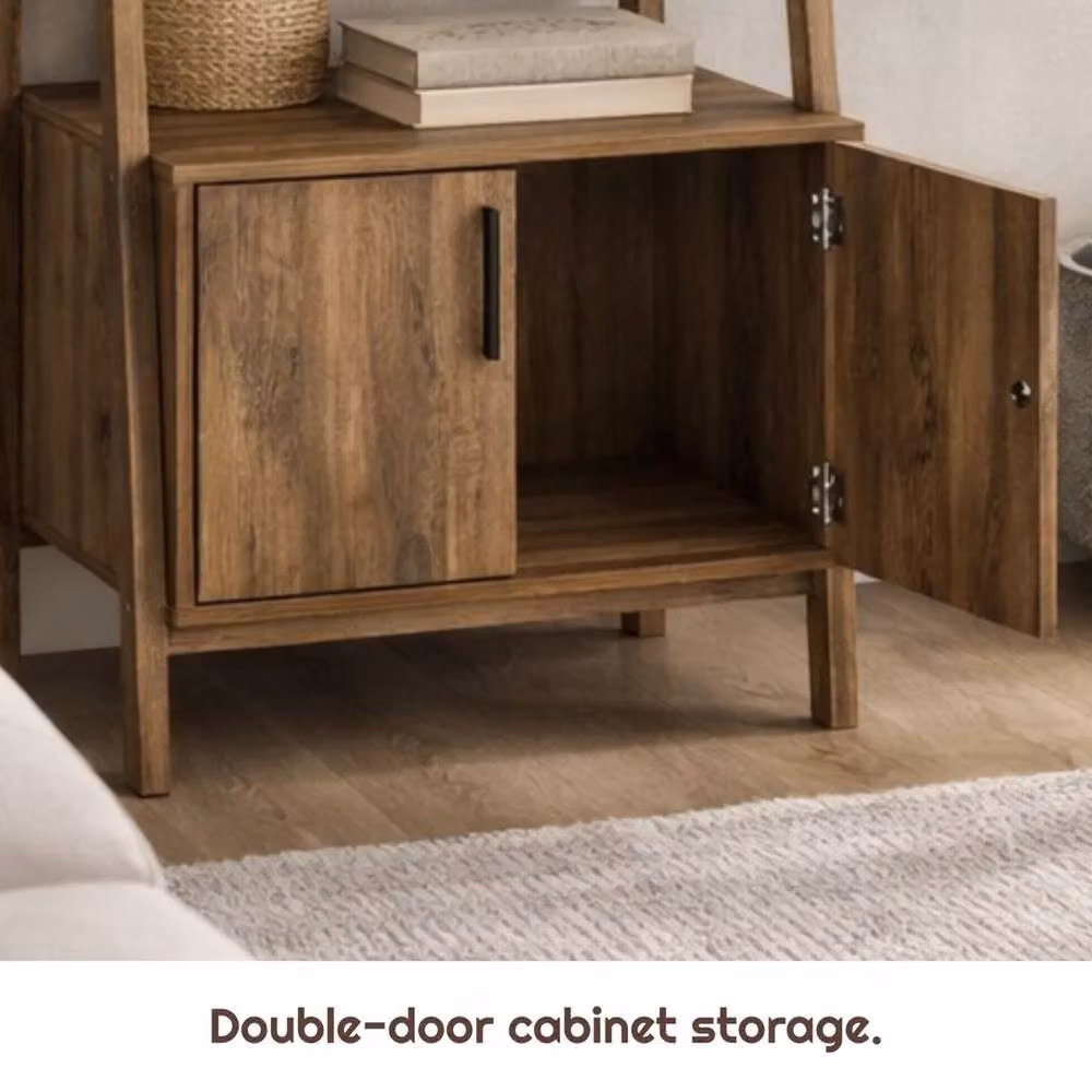 FORGEVIO 2 Door 4 Tier Tall Ladder Bookshelf Display Storage Unit in Brown – 3