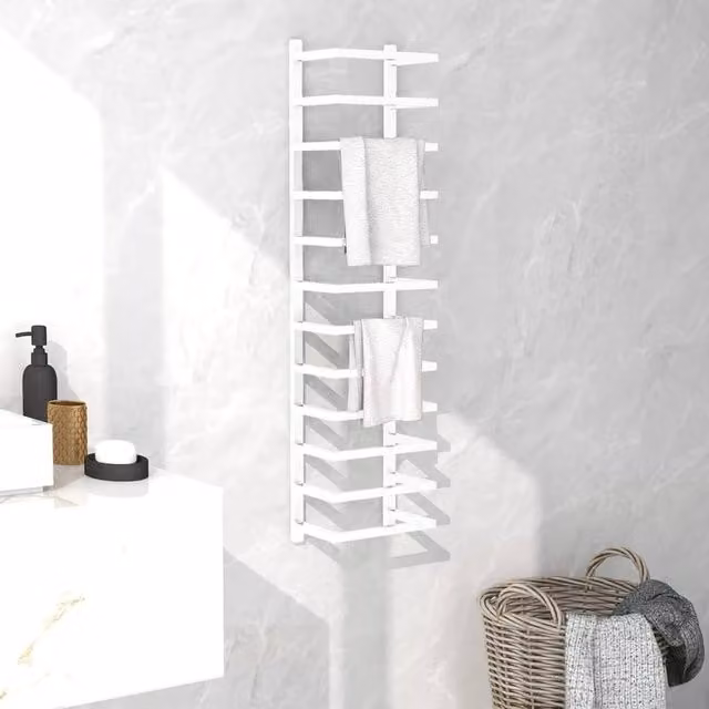 Berkfield Home Wall Mounted Metal Towel Rack in White, W/D/H: 24 x 12 x 96 cm