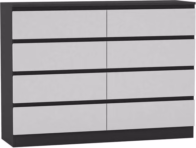 FORGEVIO Modern Wooden 8-Drawer Chest of Drawers with Black Carcass and White Drawers