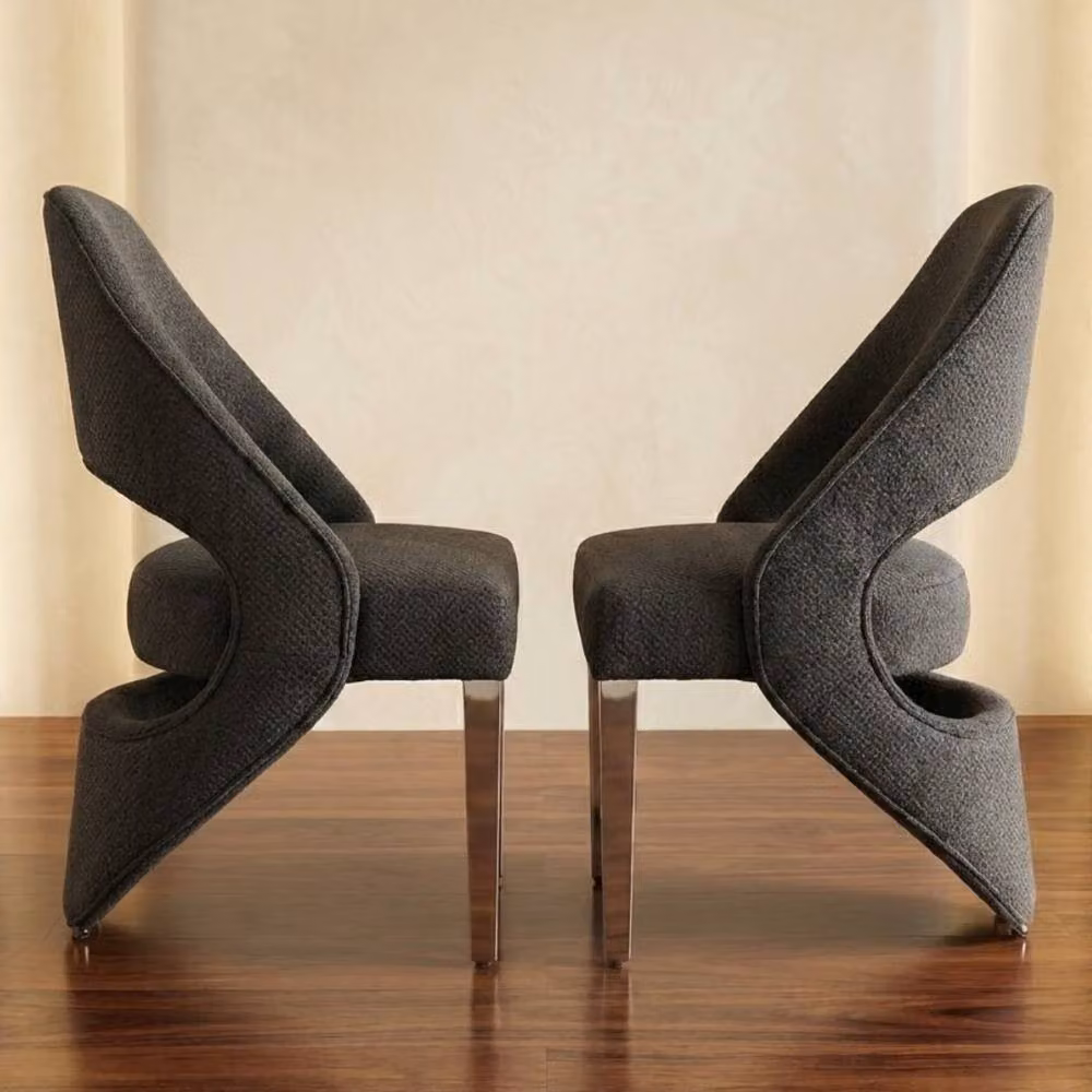 HOME LUXE INTERIOR Set of 2 Santorini Dining Chairs in Grey and Silver Shimmer Fabric – 3