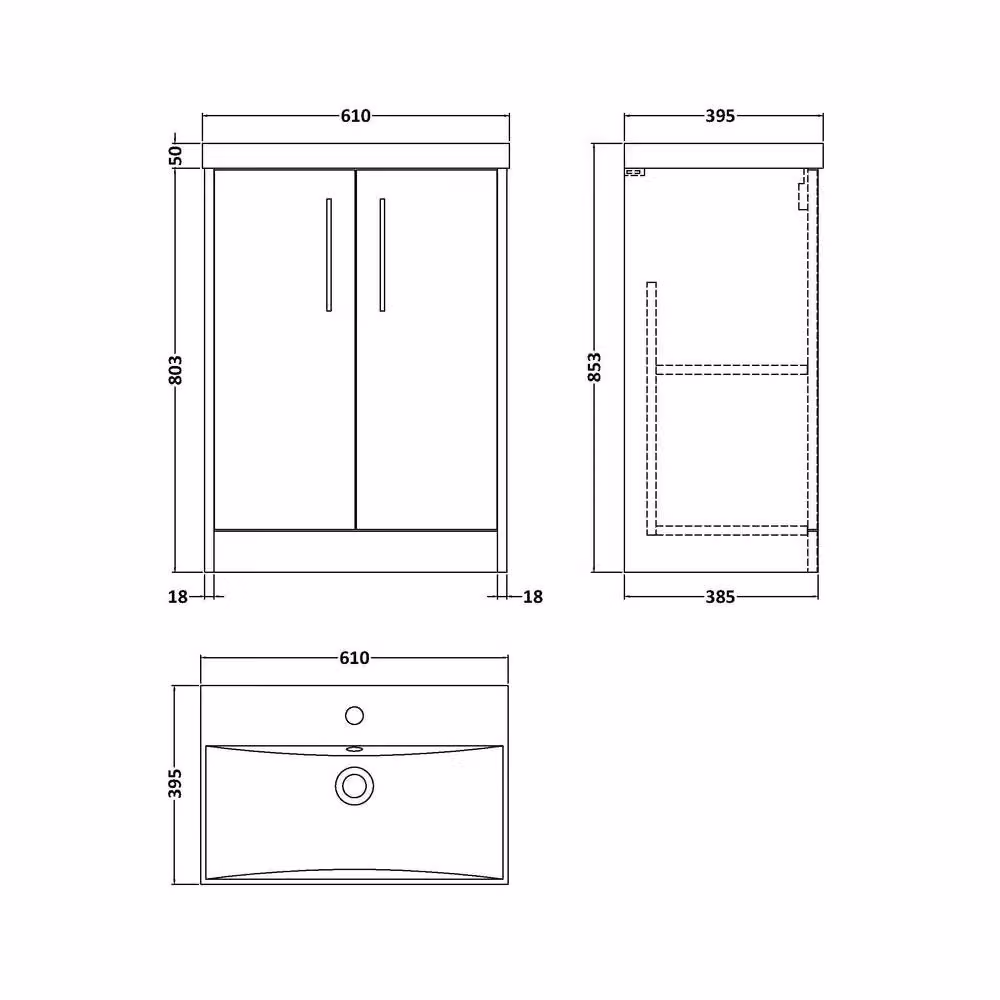 Balterley Winshill Contemporary 2 Door Freestanding Bathroom Vanity Unit, Blue, W: 60.0 cm, H: 85.3 cm – 3