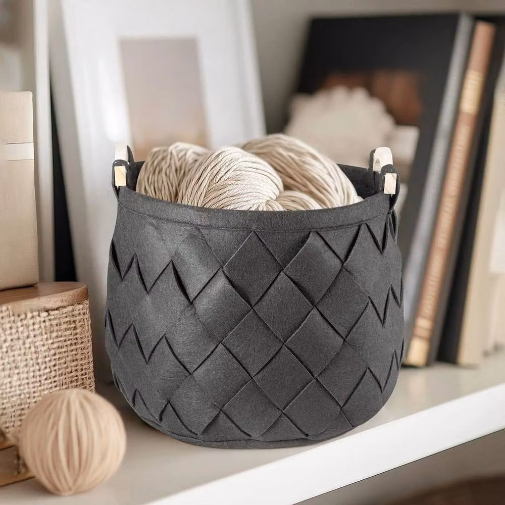 EONLION Collapsible Felt Storage Basket with Handles in Anthracite Grey, W: 50 cm x D: 30 cm x H: 50 cm – 4