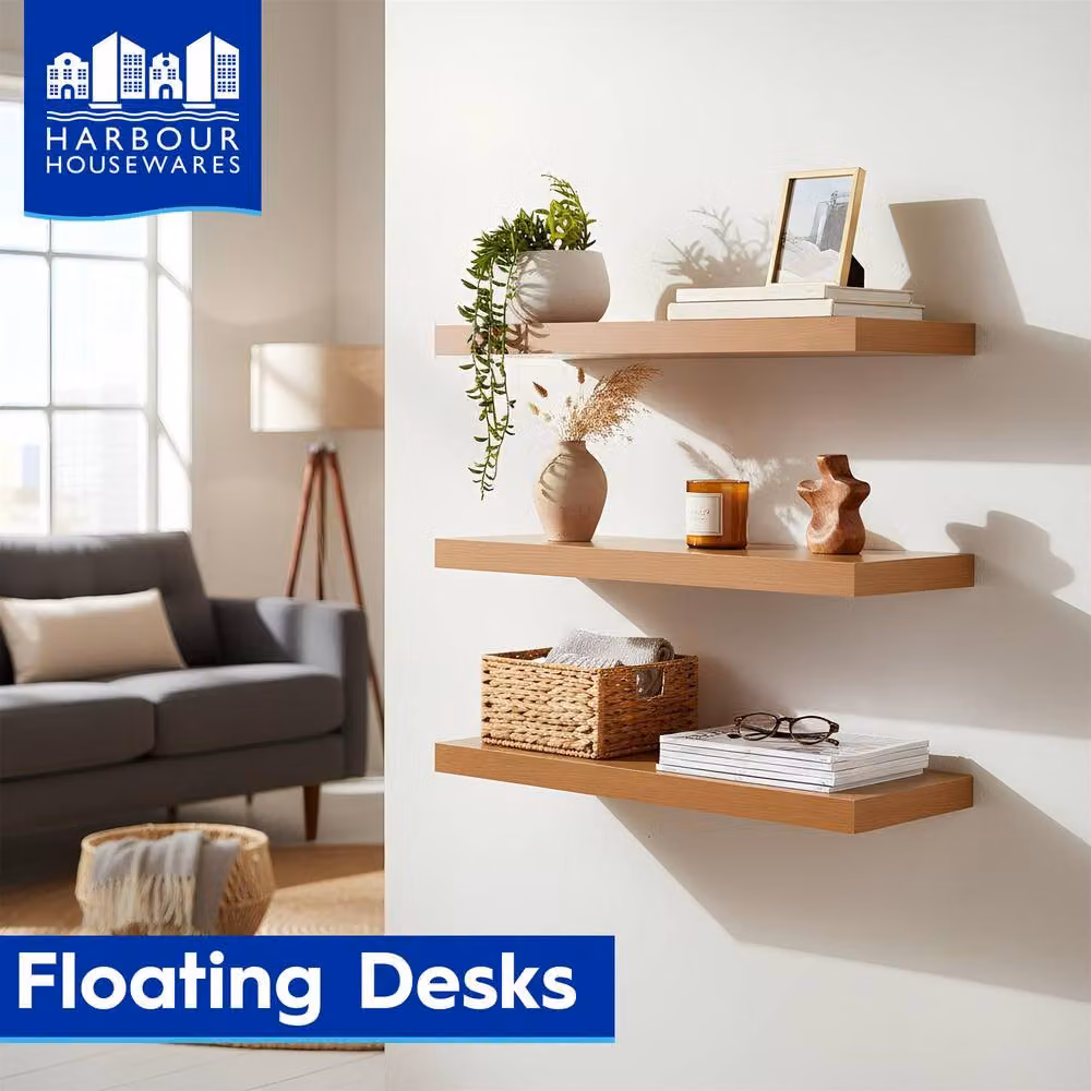 Harbour Housewares Set of 6 Modern Floating Wall Shelves in Brown, W: 60 cm – 1