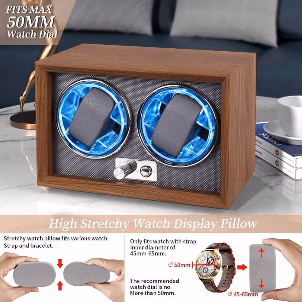 SPETLEK Soft Flexible 2 Slot Watch Winder with LED Light in Brown – 4