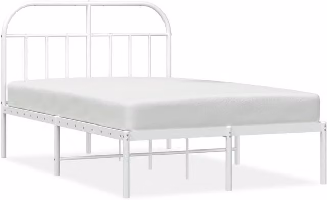 Berkfield Home Metal Bed Frame with Headboard in White, W/D/H: 120 x 190 cm Small Double