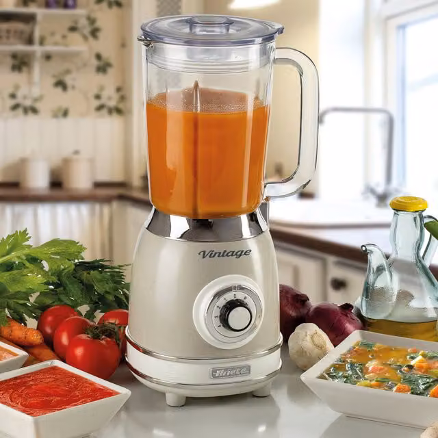 Ariete 1000W Vintage Glass Jug Blender with 1.5 l Capacity and 4 Speeds plus Pulse in Beige