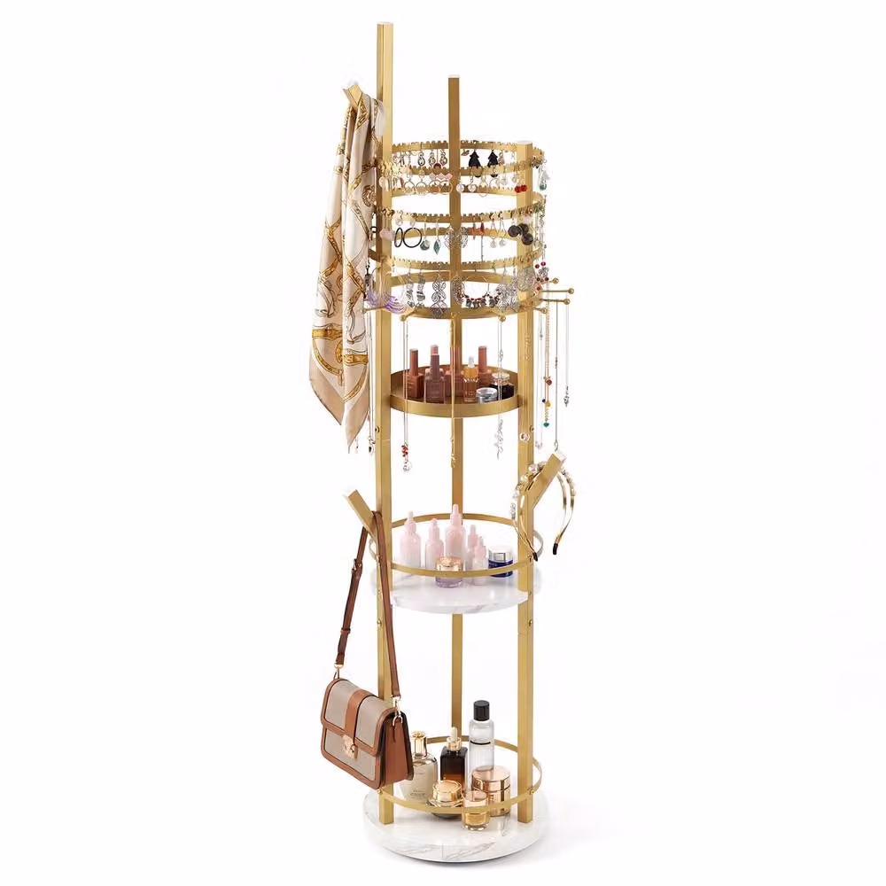 Costway Rotating Gold Metal Jewelry Stand and Display Tower with Earring and Necklace Holder – 2