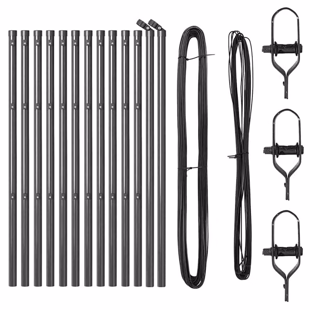 vidaXL Set of 13 Grey Steel Round Fence Posts – 3